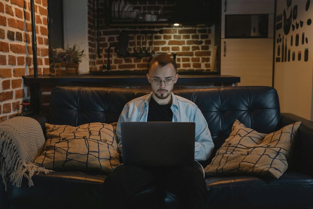 Man working from home in basement den